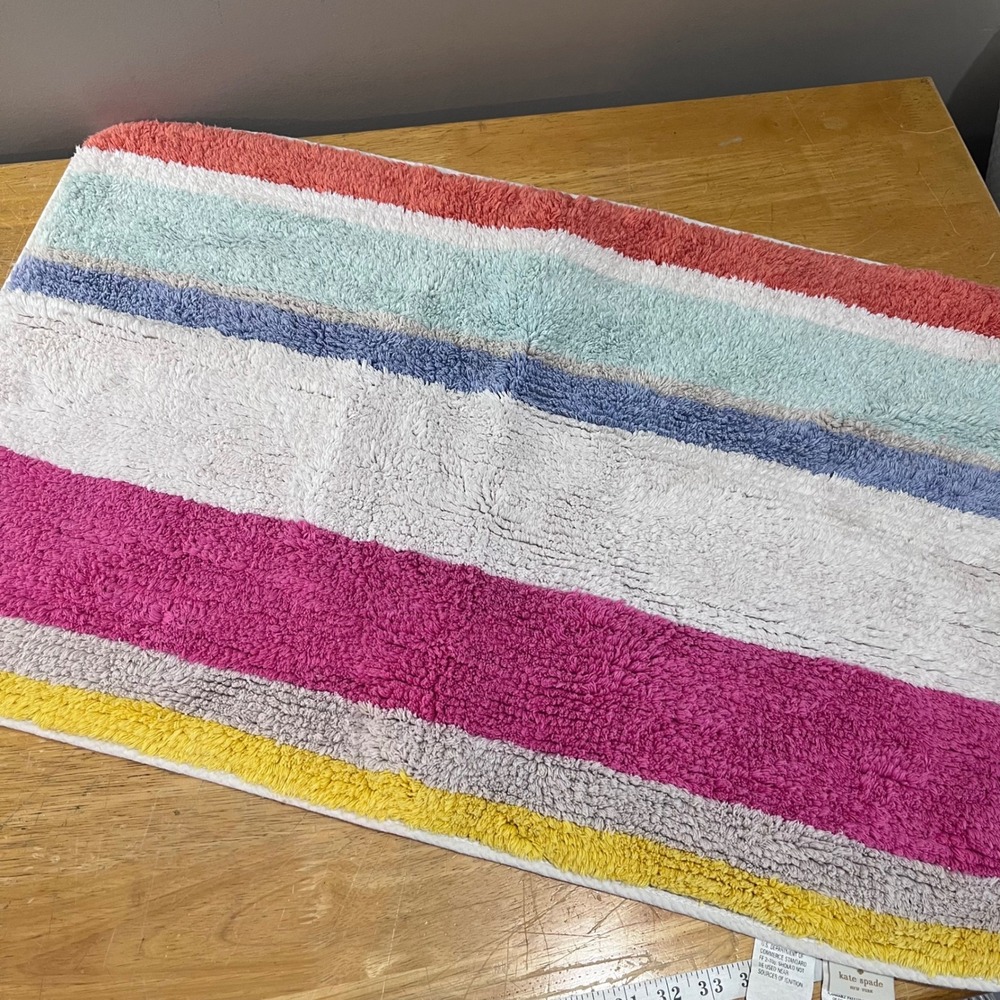 Kate Spade New York Paintball Striped Cotton Bath Rug 21x34 Preppy Modern Mat